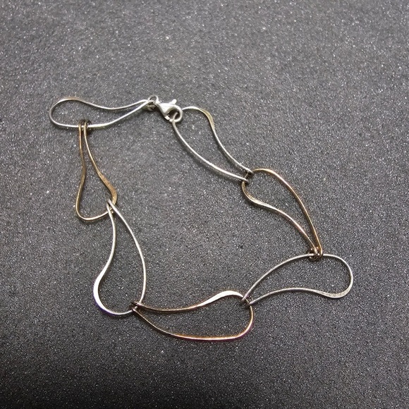 Sterling Silver 925 Artisan Made Tear Drop Alternating Gold Plated Link Bracelet - Picture 1 of 4